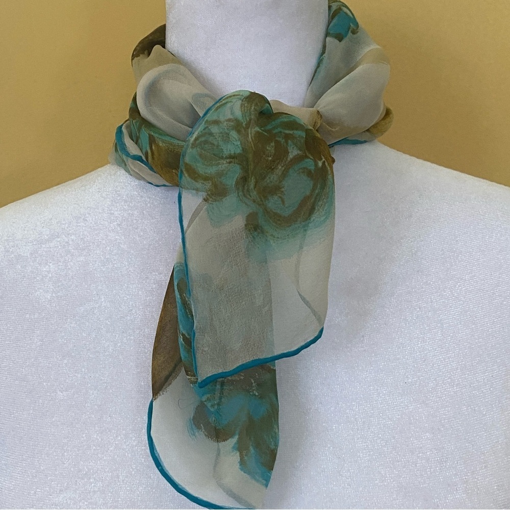 Sheer Chiffon Floral Scarf with Hand Rolled Edges